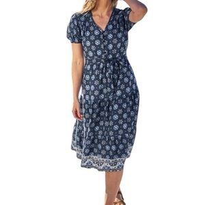 Mountain Warehouse Morocco Puffy Sleeve Tiered Midi Dress Size 10 Dark Blue